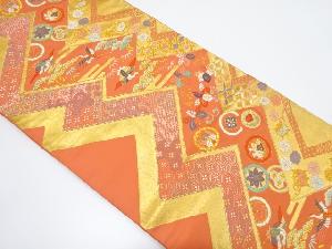 アンティーク 幾何学に鶴・糸巻き・松笹模様織り出し袋帯(材料)